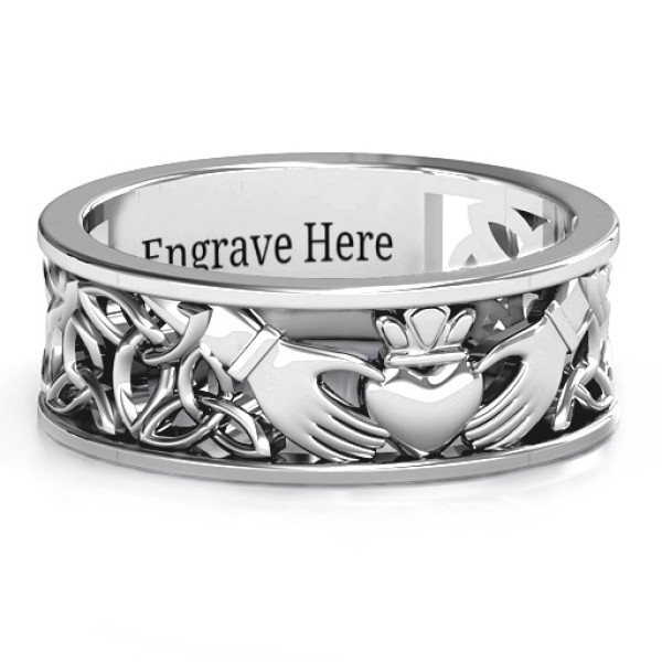 Men's Celtic Claddagh Band Ring Sterling Silver