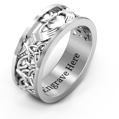 Men's Celtic Claddagh Band Ring Sterling Silver