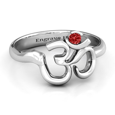 Sterling Silver Om Ring with Round Stone - Hear the Sound of the Universe