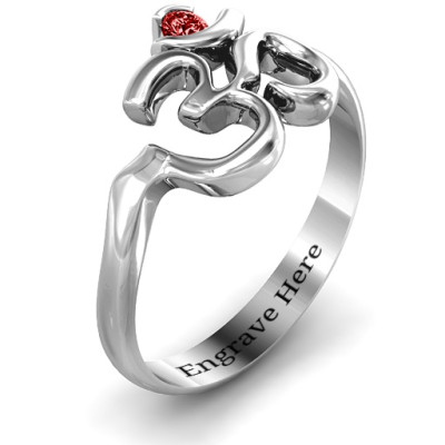 Sterling Silver Om Ring with Round Stone - Hear the Sound of the Universe