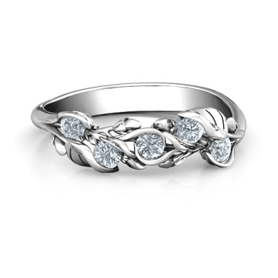 Sterling Silver Organic Leaf Five Stone Family Ring  - By The Name Necklace;