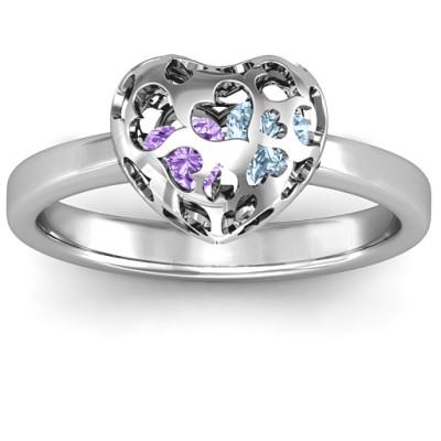 Sterling Silver Petite Ring with 1-3 Caged Hearts Stones