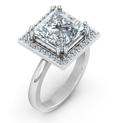 Sterling Silver Princess Cut Cocktail Ring with Halo Detail