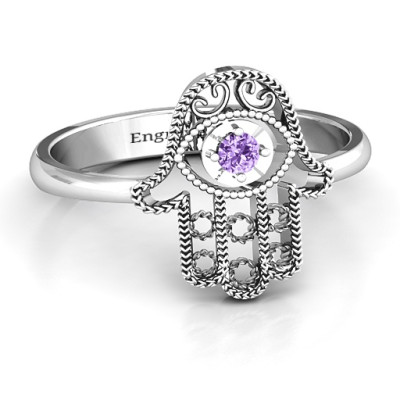 Sterling Silver Protection Hamsa Ring - By The Name Necklace;