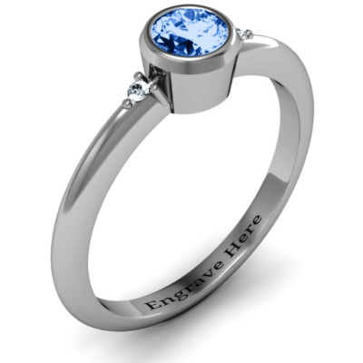Stunning Sterling Silver Round Solitaire Ring with Twin Accents