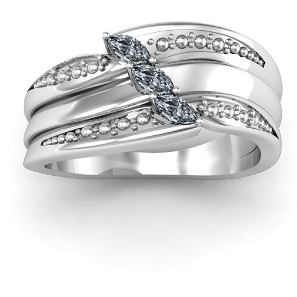 Sterling Silver Triple-Marquise Ring with Shimmer Finish