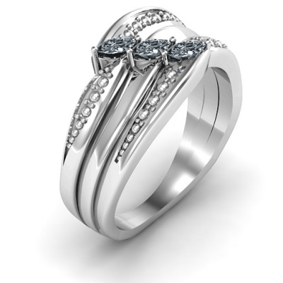 Sterling Silver Triple-Marquise Ring with Shimmer Finish