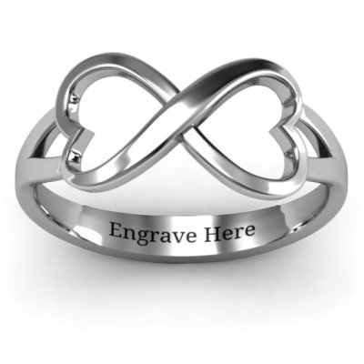 Sterling Silver Double Heart Infinity Ring - Simple Design