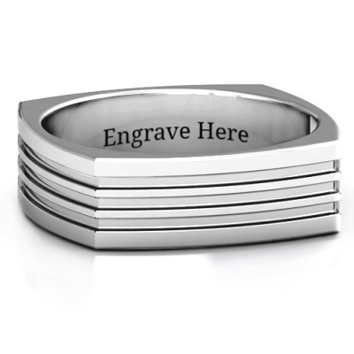 Men's Sterling Silver Square Groove Stria Ring