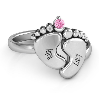 Sterling Silver Toe-tally In Love Engravable Birthstone Footprint Ring  With My Engraved