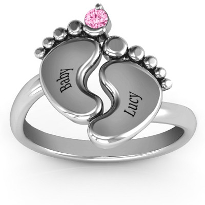 Sterling Silver Toe-tally In Love Engravable Birthstone Footprint Ring With Engraving