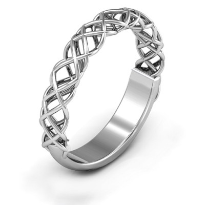 Sterling Silver Woven Band Ring with Heart Design