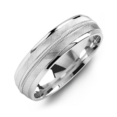 Textured Men's Ring with Centre Milgrain Detail - By The Name Necklace;
