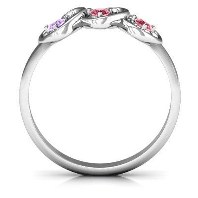 Sterling Silver Triple Heart Gemstone Ring