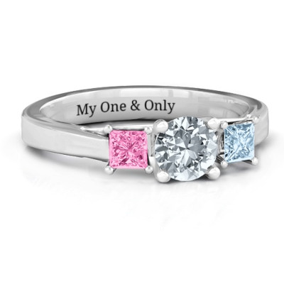 Princess Cut Three Stone Eternity Ring with Accents