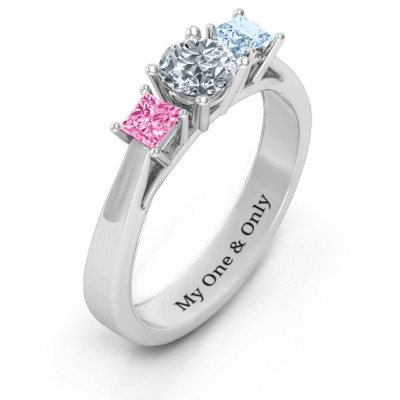 Princess Cut Three Stone Eternity Ring with Accents