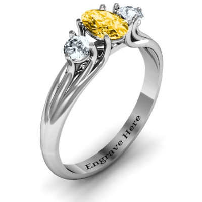 Three Stone Oval Gemstone Engagement Ring