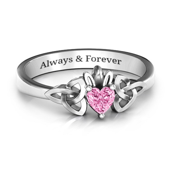 Sterling Silver Trinity Knot Heart Crown Ring