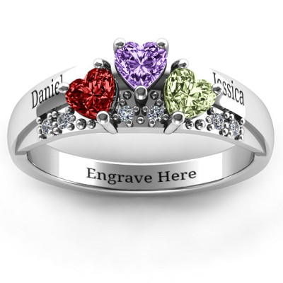 Sterling Silver Heart Shaped Gemstone Ring with Accent Stones