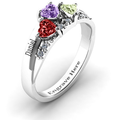 Sterling Silver Heart Shaped Gemstone Ring with Accent Stones