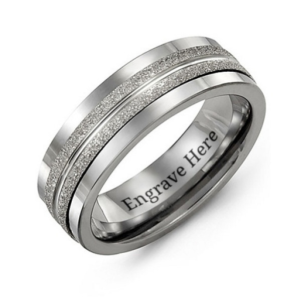 Mens Double Row Brushed Tungsten Wedding Band Ring