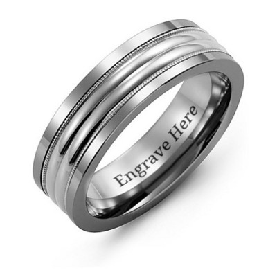 Men's Tungsten Double Row Inlay Band Ring