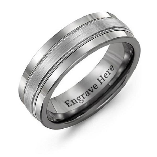 Mens Tungsten Band Ring with Grooved Centre Design