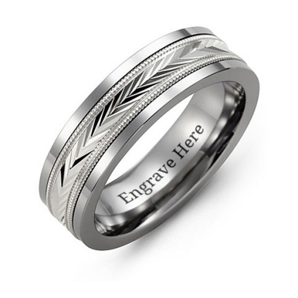 Men's Tungsten Diamond Cut Inlay Band Ring - Tungsten Jewellery for Men