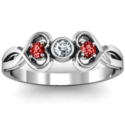Stylish Twin Heart Diamond Ring with Centre Bezel Setting