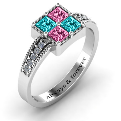 Elegant Vintage Princess Cut Diamond Engagement Ring with Shoulders