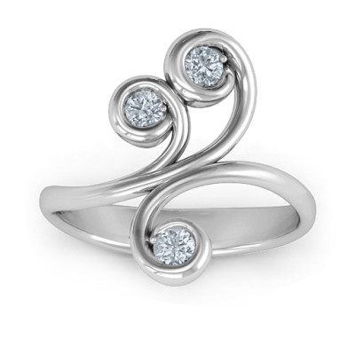 Whimsical Wave Rhodium Plated Sterling Silver 3-Stone Ring