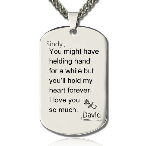 Men's Custom Dog Tag Necklace with Love and Family Theme Name Engraving