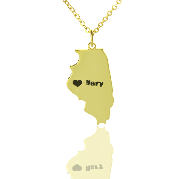 Gold-Plated Custom Heart-Shaped Illinois State Necklace