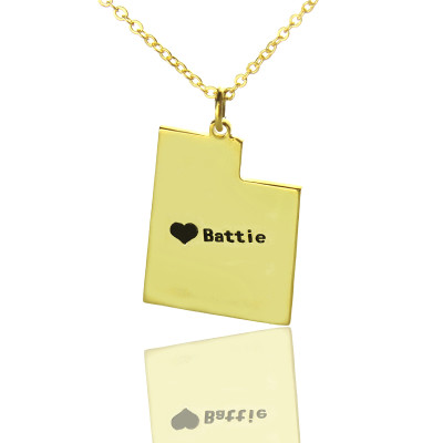 Custom Utah State Shaped Necklaces With Heart  Name Gold Plated - By The Name Necklace;