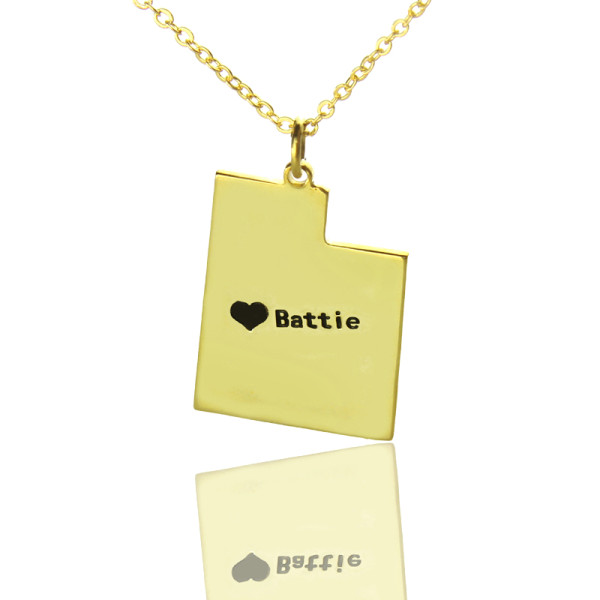 Custom Utah State Map Necklaces with Heart-Shaped Name Gold Plated