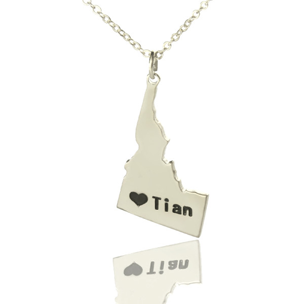 Silver Heart Name Necklace - Idaho State Map USA