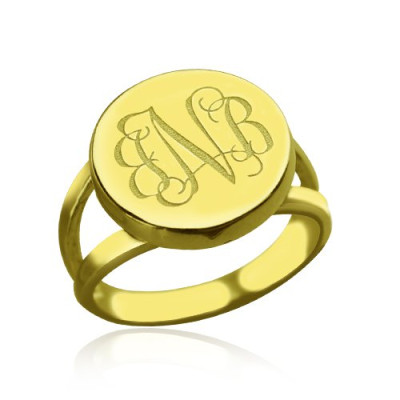 18ct Gold Plated Circle Monogram Signet Ring - By The Name Necklace;