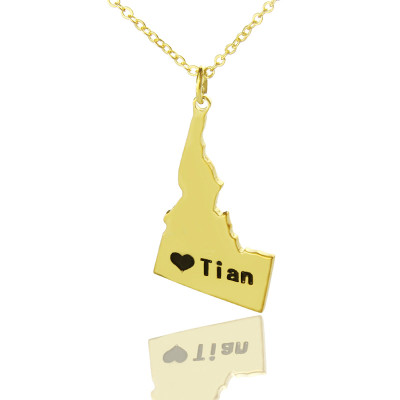 The Idaho State USA Map Necklace With Heart  Name Gold Plated - By The Name Necklace;