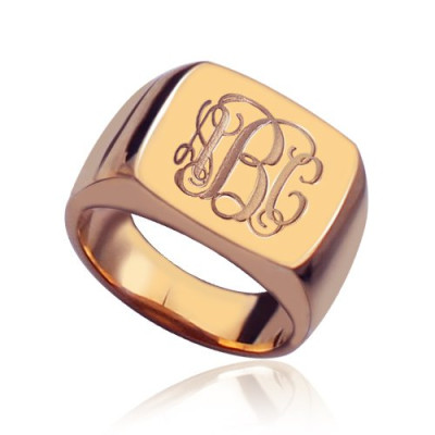 Square Script Monogram Initial Ring Rose Gold - By The Name Necklace;