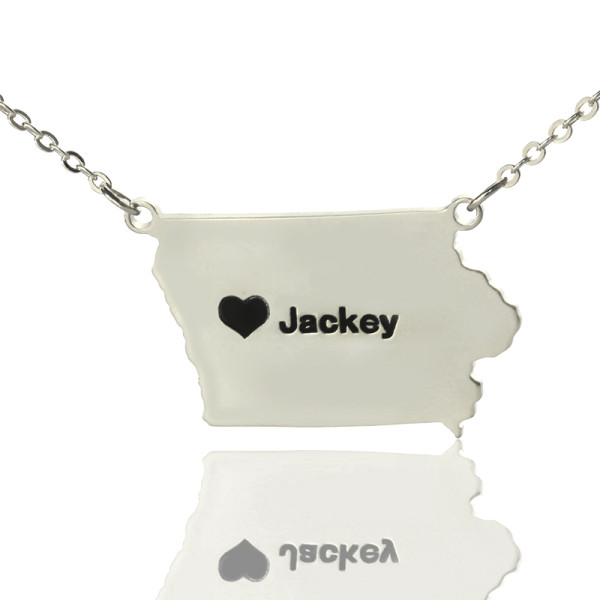 Sterling Silver Iowa State Map Heart Pendant Necklace