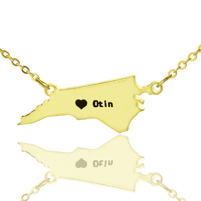 Personalised Handcrafted NC State USA Map Necklace With Heart Name Gold Plated