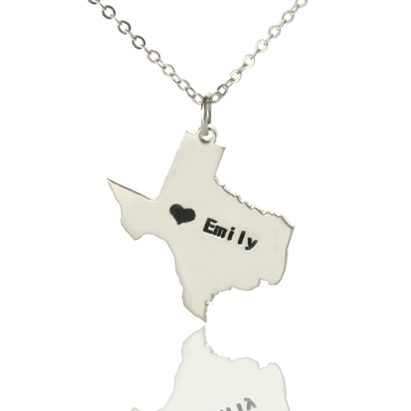 Silver Heart Shaped Map of Texas Pendant Necklace