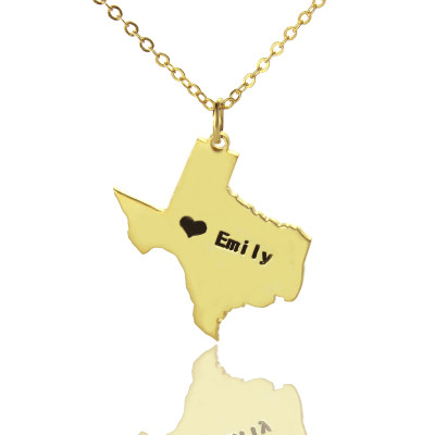 Gold Plated State Map Necklace With Heart-Shaped Cutout - TX, USA