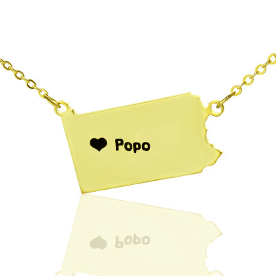 Personalised PA State USA Map Necklace With Heart  Name Gold Plated - By The Name Necklace;