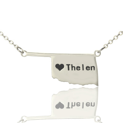 Silver USA Map Necklace with Oklahoma State and Heart Charm