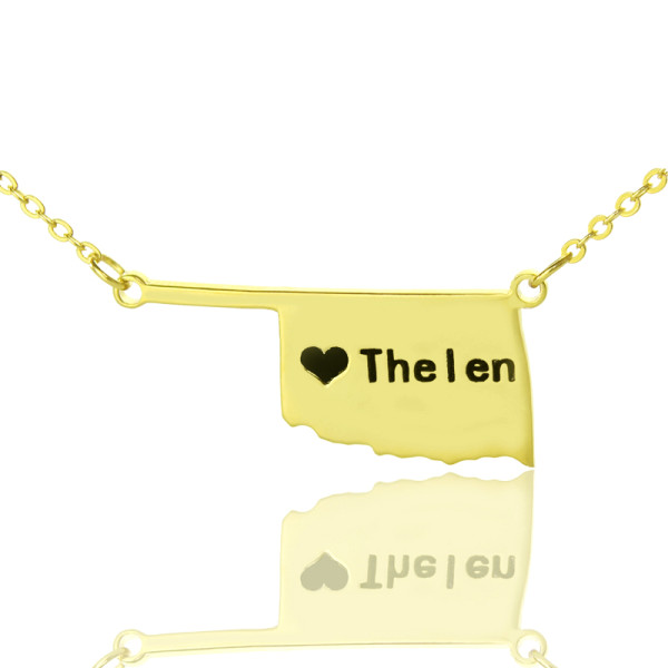 Gold-Plated USA Map Necklace with Oklahoma State and Heart Charm