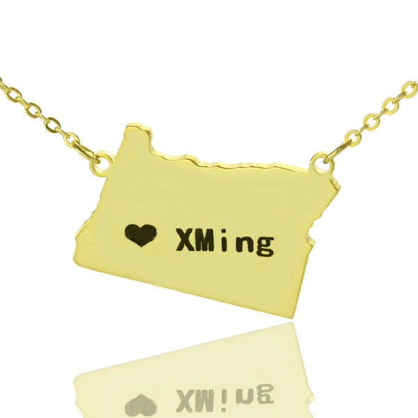 Personalised Oregon State Map Pendant with Heart Cutout in Gold Plating