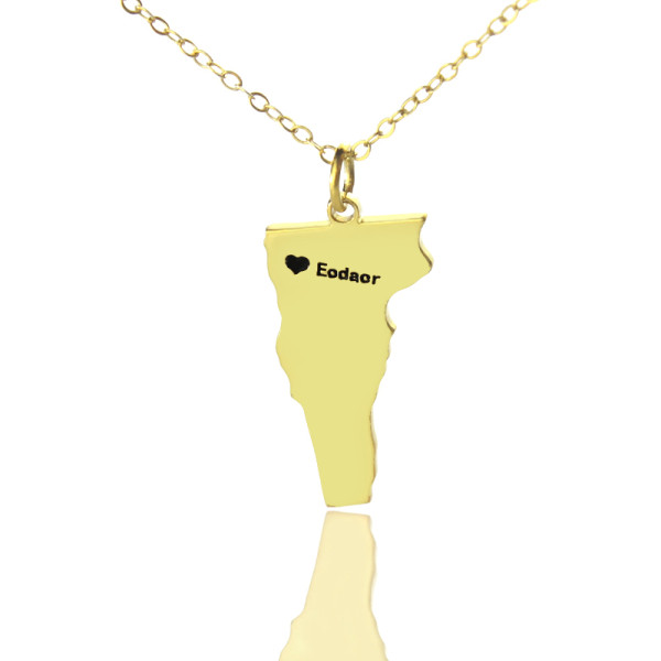 Custom Gold Plated Heart Name Map of Vermont State USA Necklace