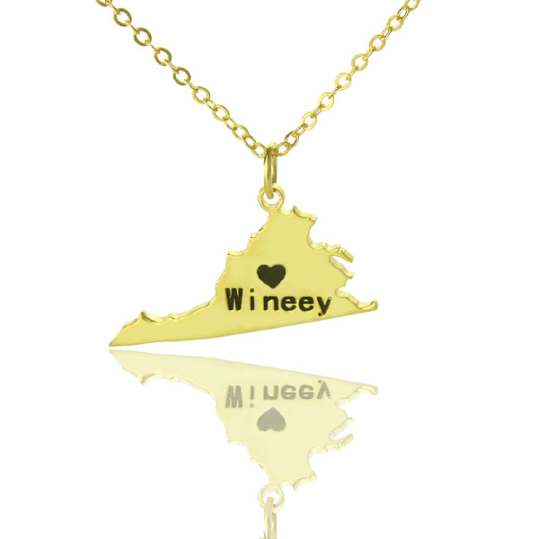 Gold Plated Necklace with Heart-Shaped Virginia State Map