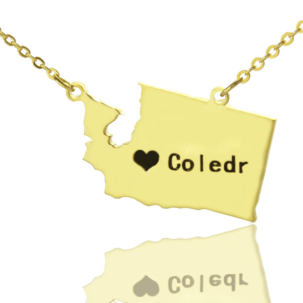 Gold Plated Washington State Necklace with Heart Charm
